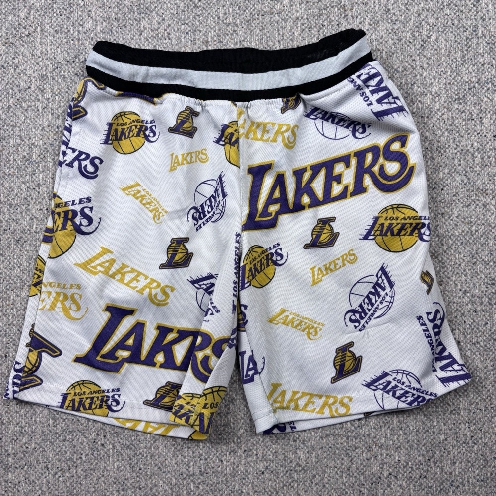 NBA Los Angeles Lakers Athletic Shorts All Over Print White Youth Size S (8)